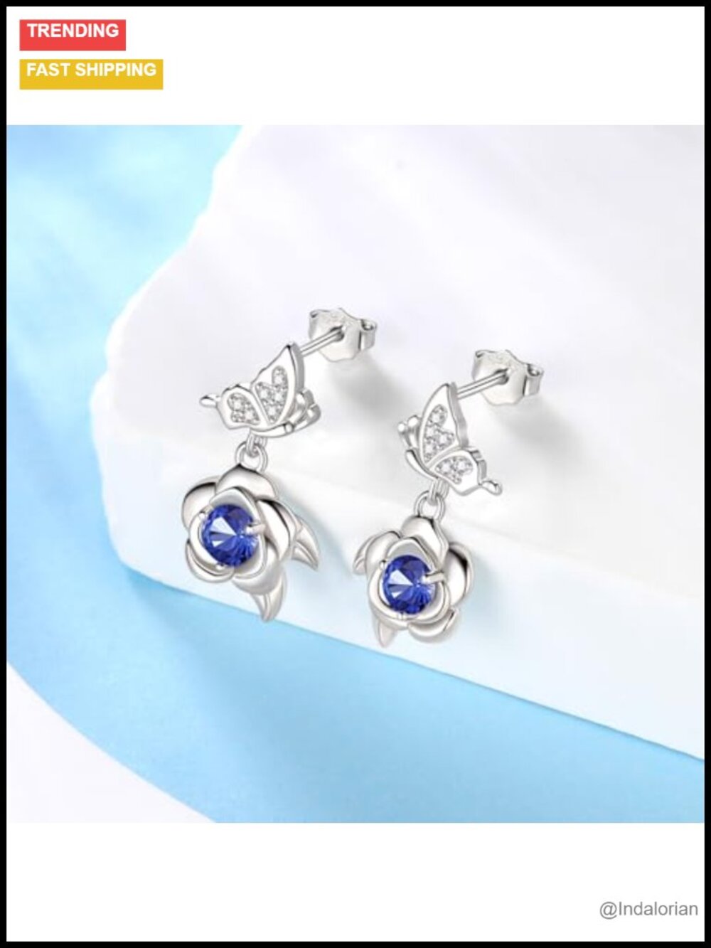 925 Sterling Silver Butterfly Rose Dangle Earrings with Birthstone - Picture 6 of 6